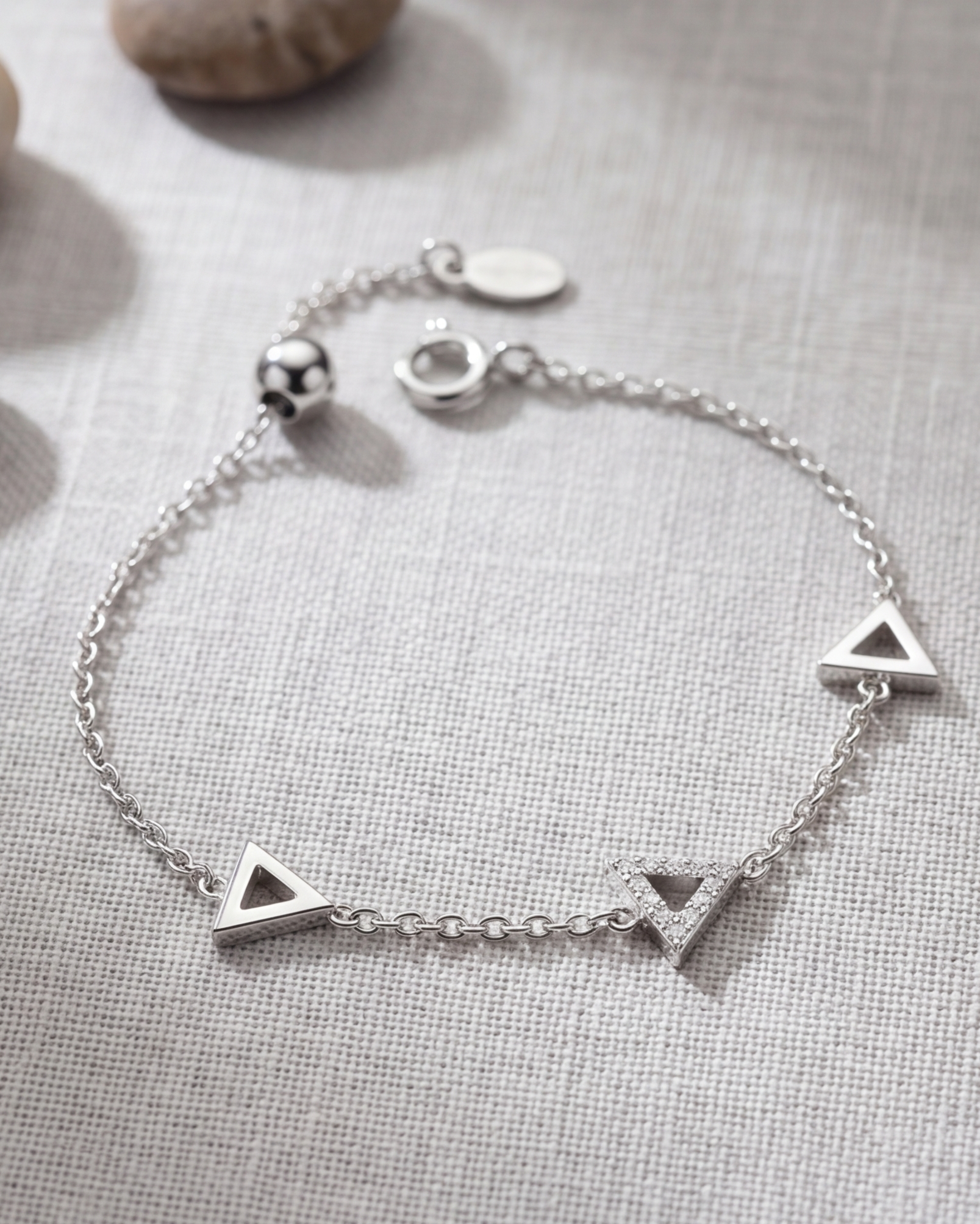 Triangle Charm CZ Bracelet – Delta Minimal Silver Bracelet for Women