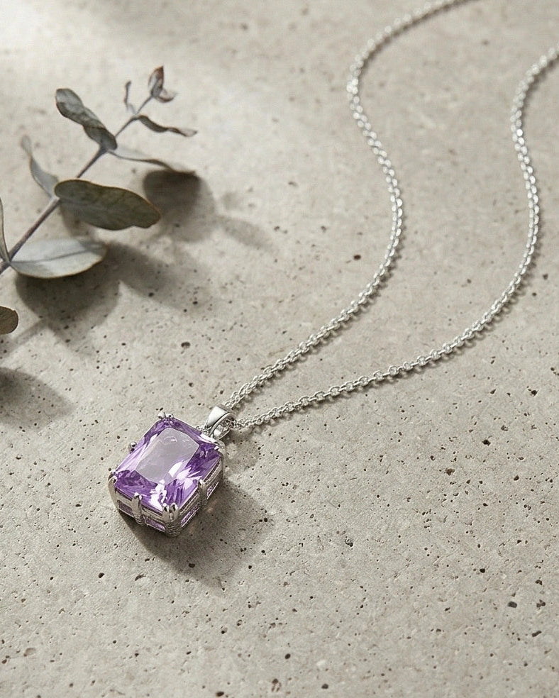 Princess cut purple necklace #color_silver
