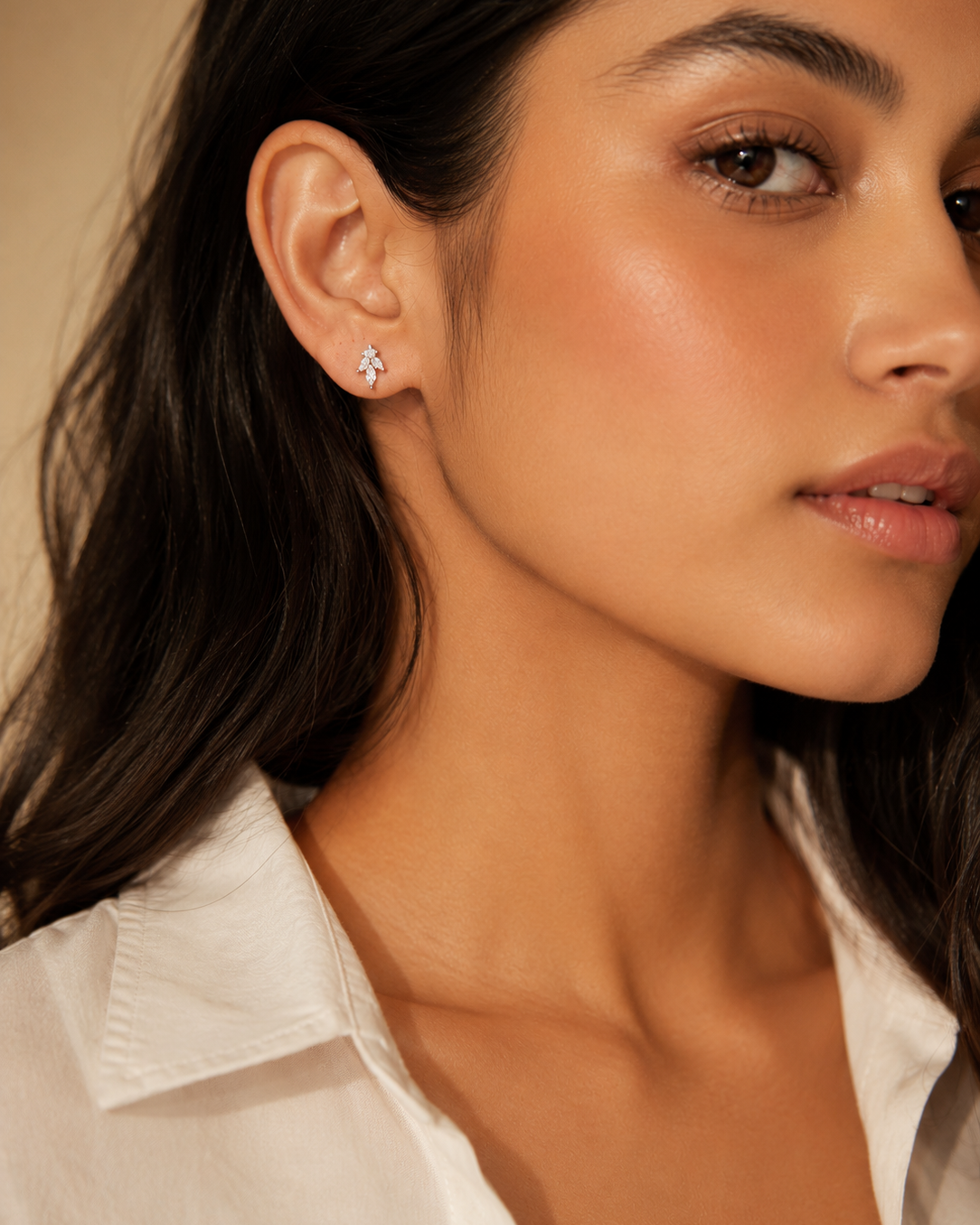 marquise-cut white stone cluster leaf stud earrings #color_silver