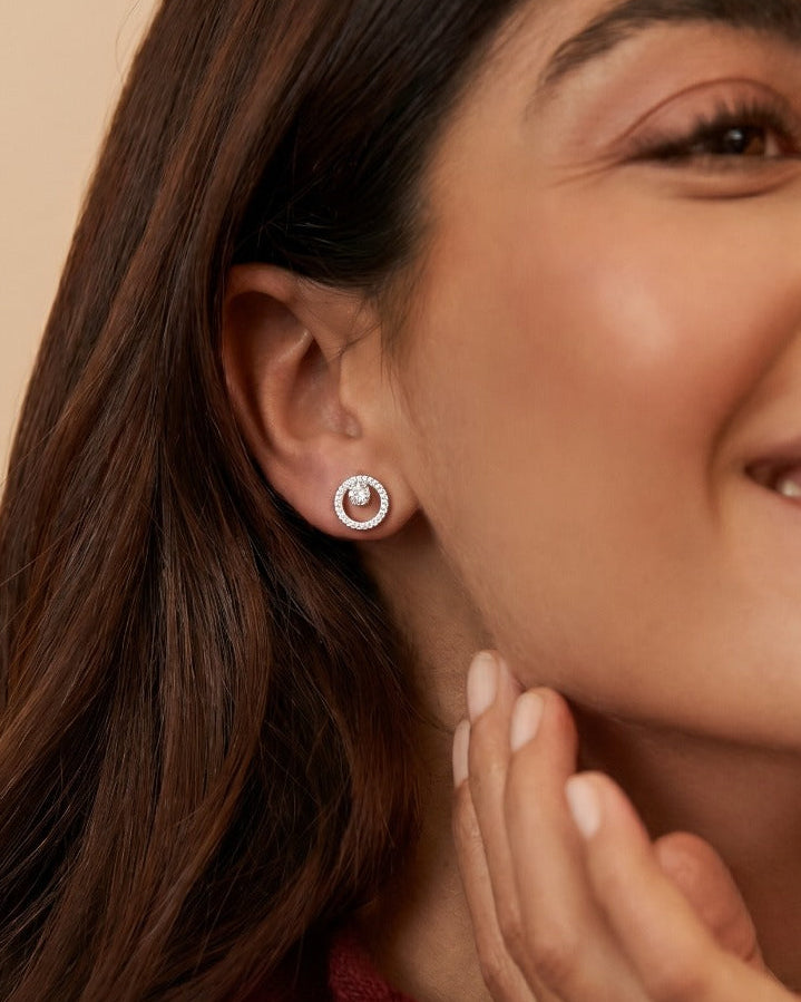 CZ Halo Circle Stud Earrings for Women#color_silver