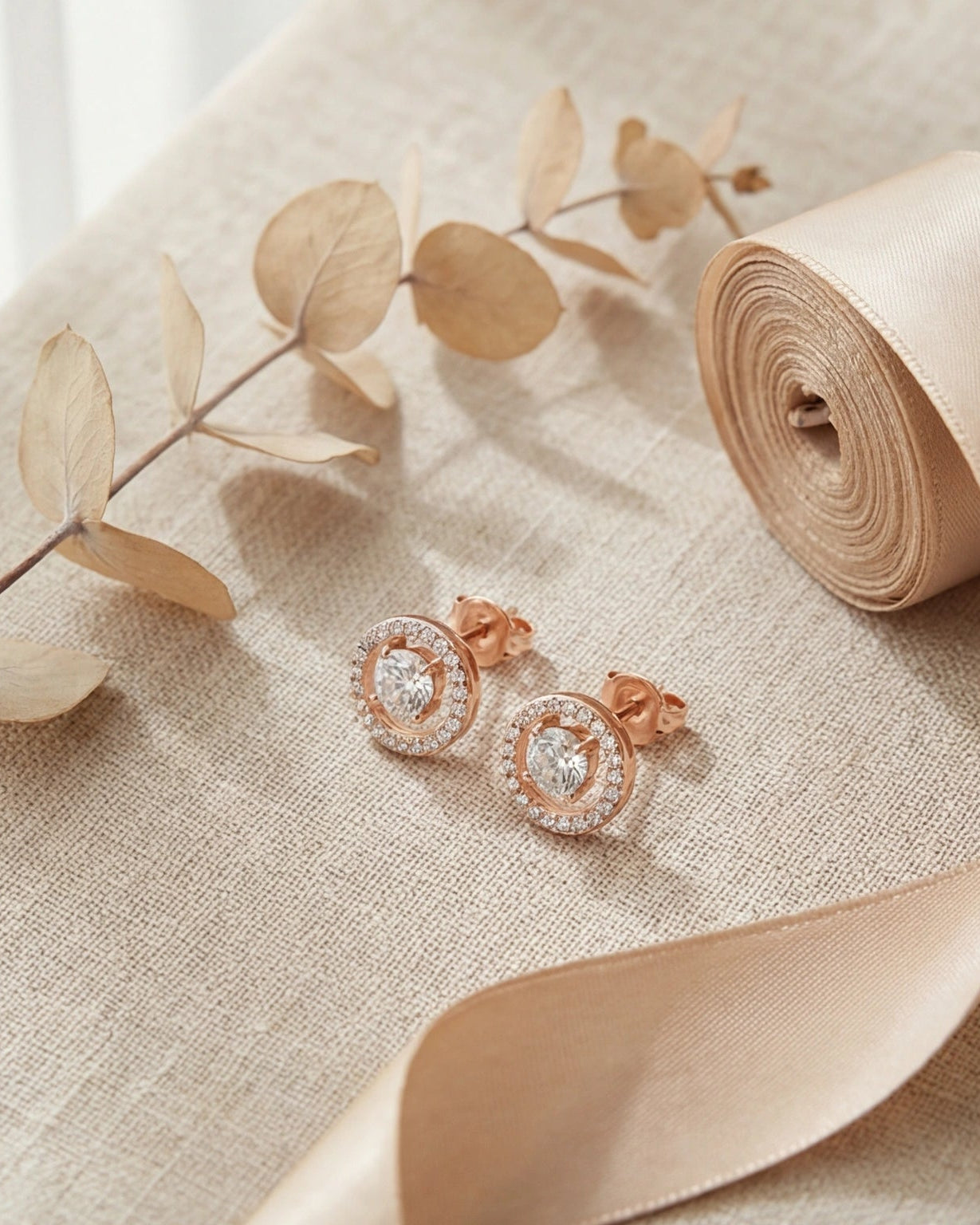 CZ Halo Circle Stud Earrings for Women#color_rose gold