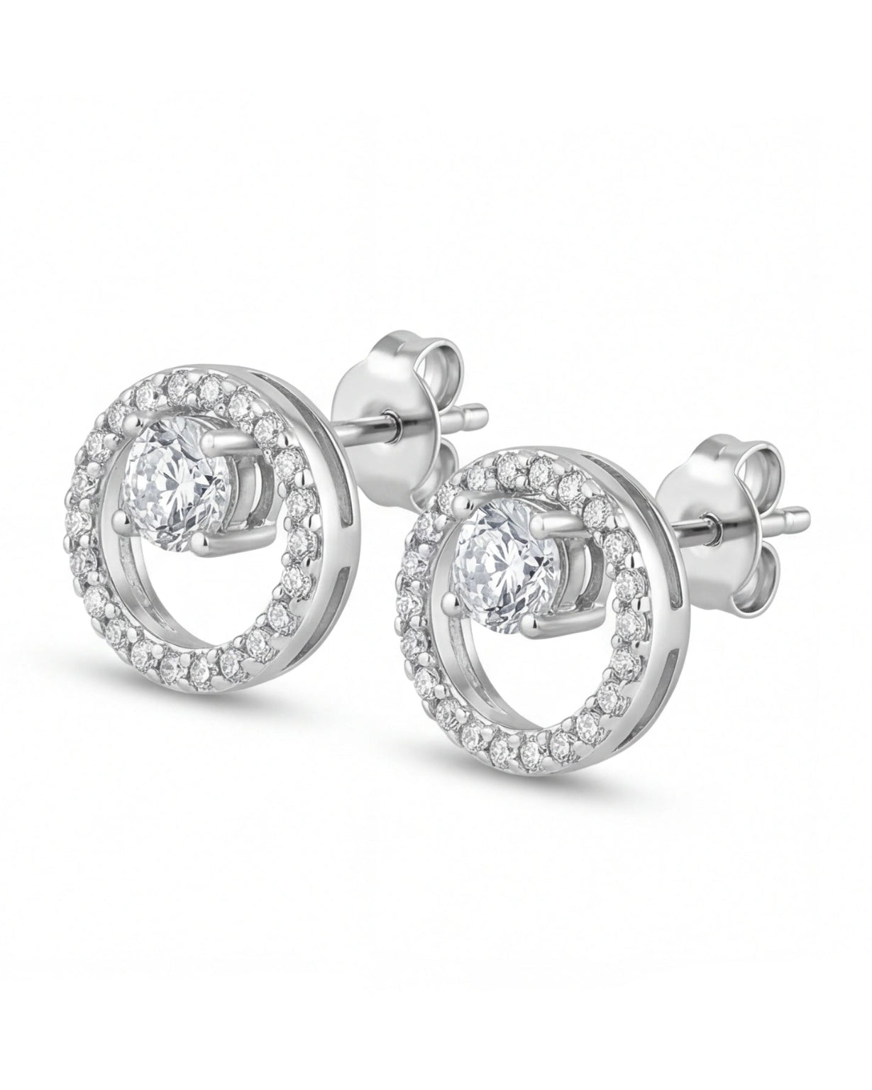 CZ Halo Circle Stud Earrings for Women#color_silver