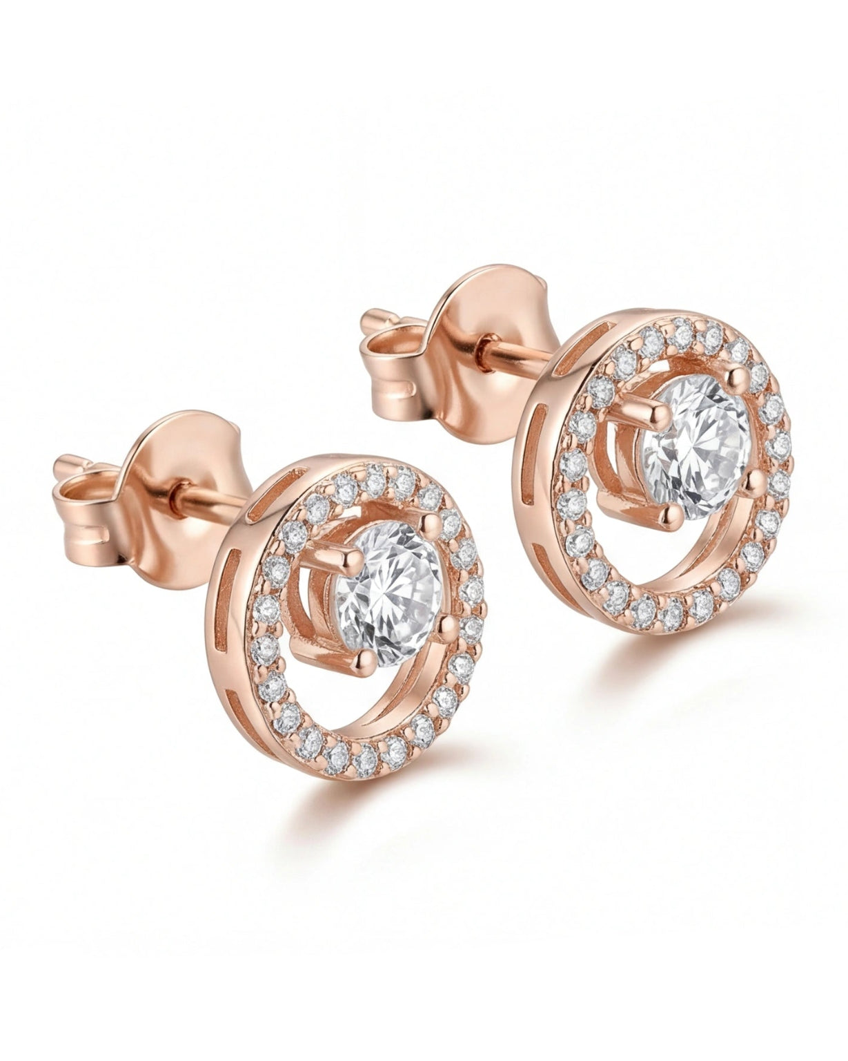 CZ Halo Circle Stud Earrings for Women#color_rose gold