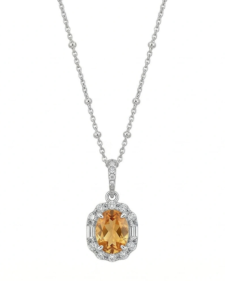 Oval CZ Gold Pendant Necklace for Women#color_silver