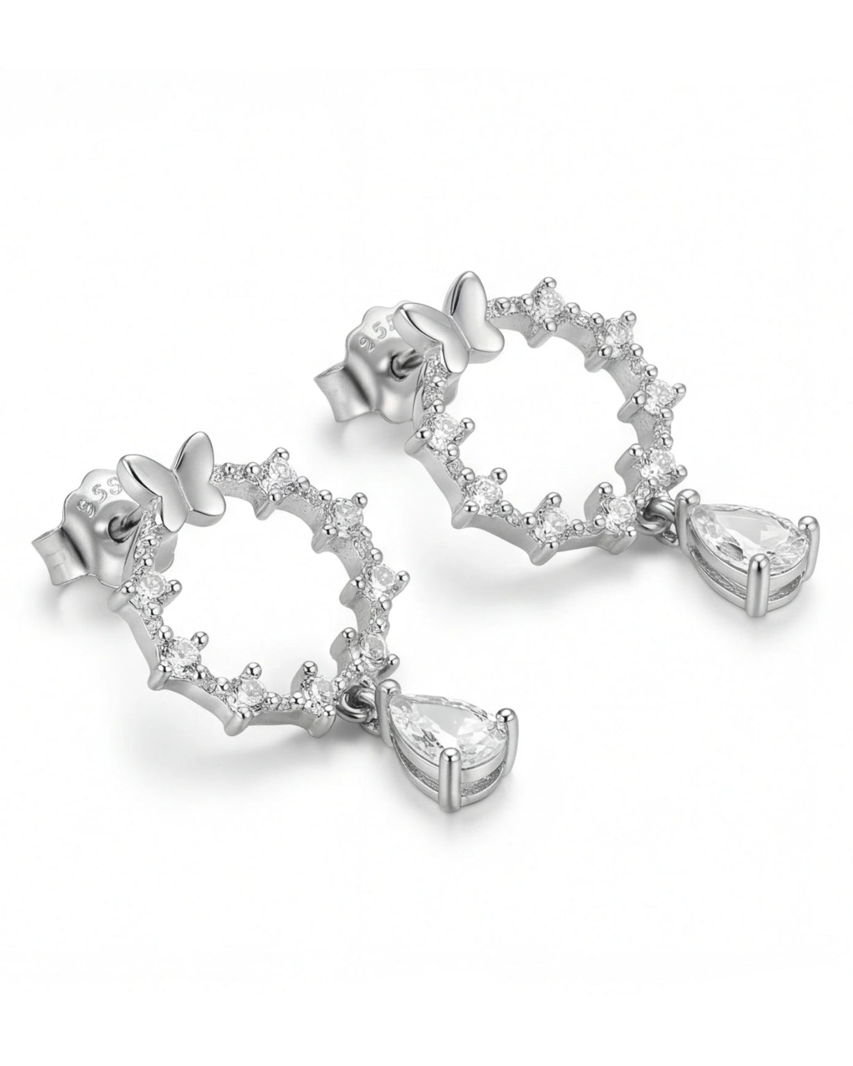 Elegant Ayla Butterfly Heart Drop#color_silver