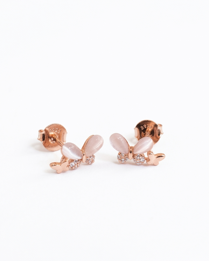Butterfly 925 Silver Stud Earrings #color_rose gold