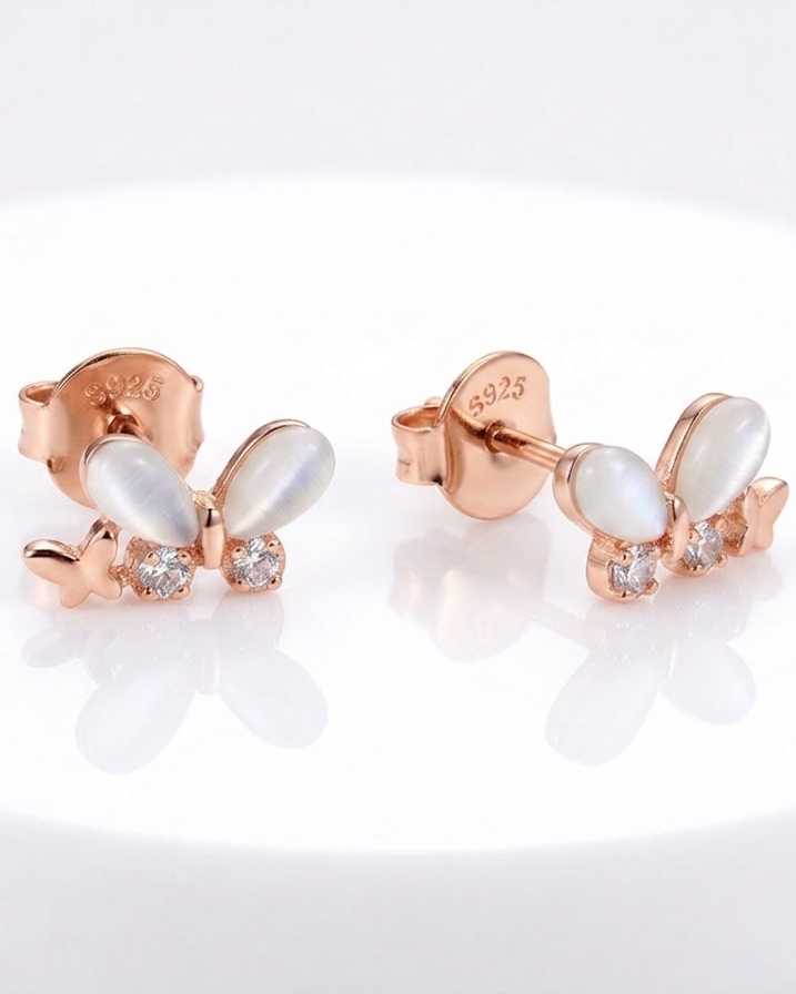 Butterfly 925 Silver Stud Earrings #color_rose gold