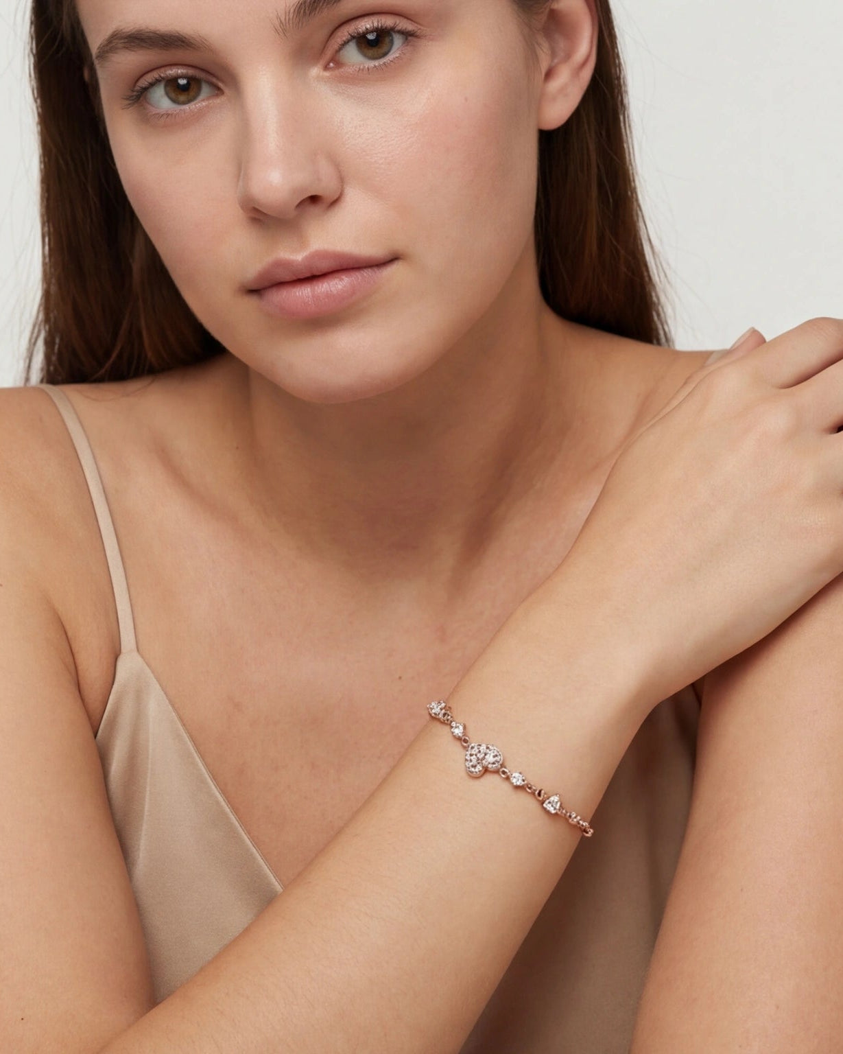 CZ Heart Bracelet for Women#color_rose gold
