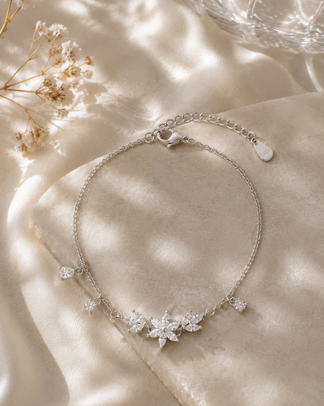 925 Silver Floral Charm Bracelet #color_silver