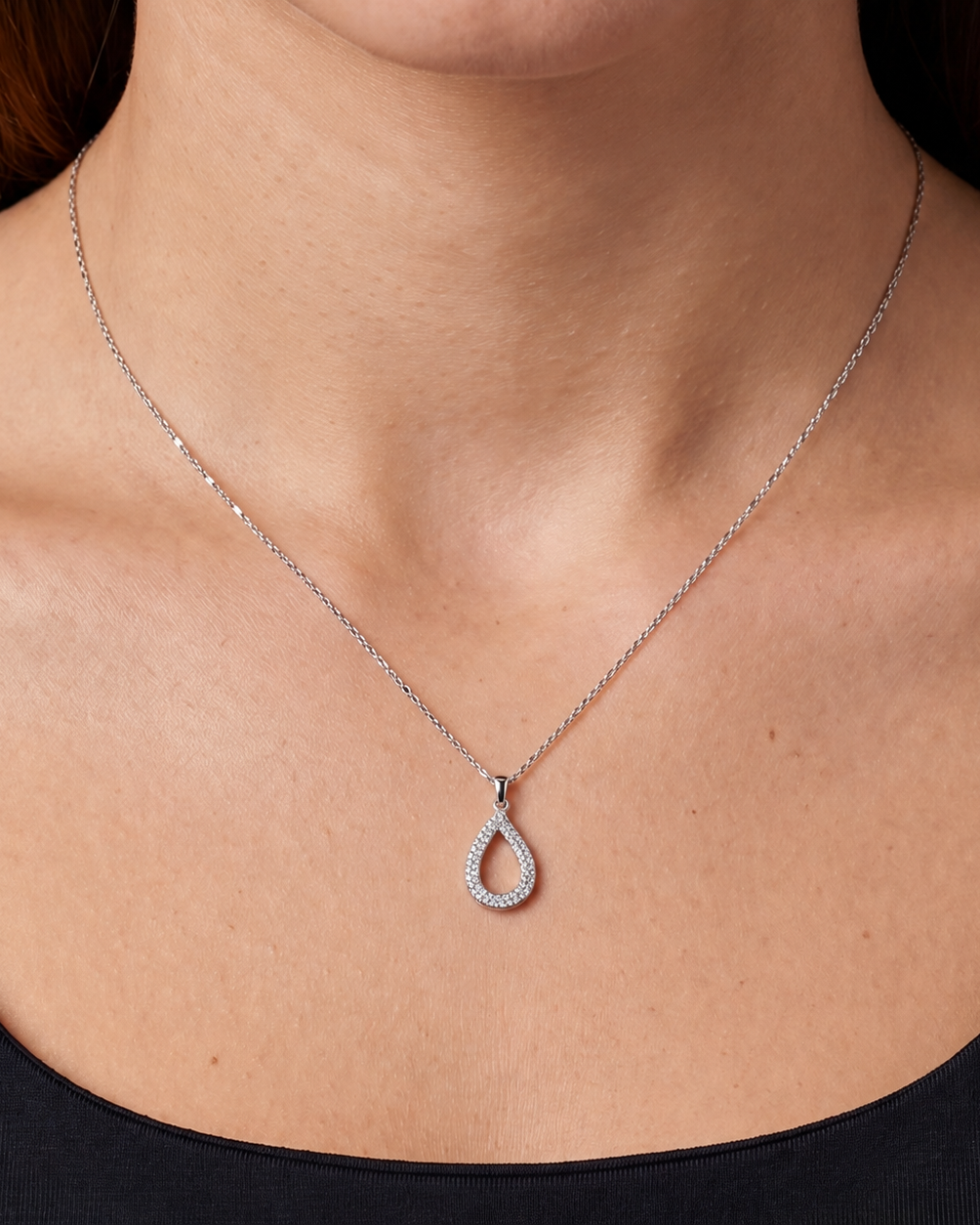 Crystal Pear Silhouette Pendant Necklace #color_silver