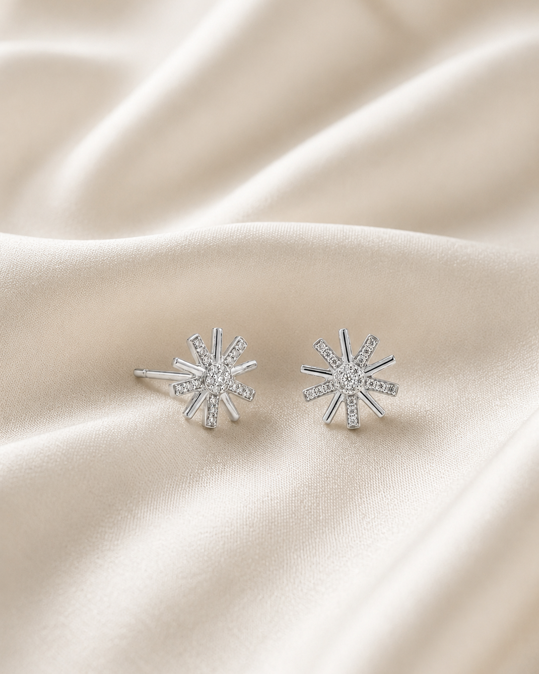Solara Sunburst CZ Stud Earrings #color_silver