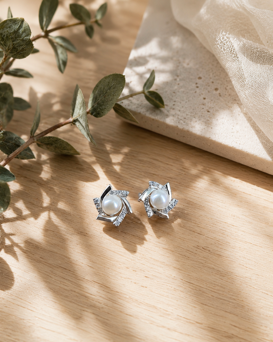 Celeste Pearl Bloom Stud Earrings #color_silver