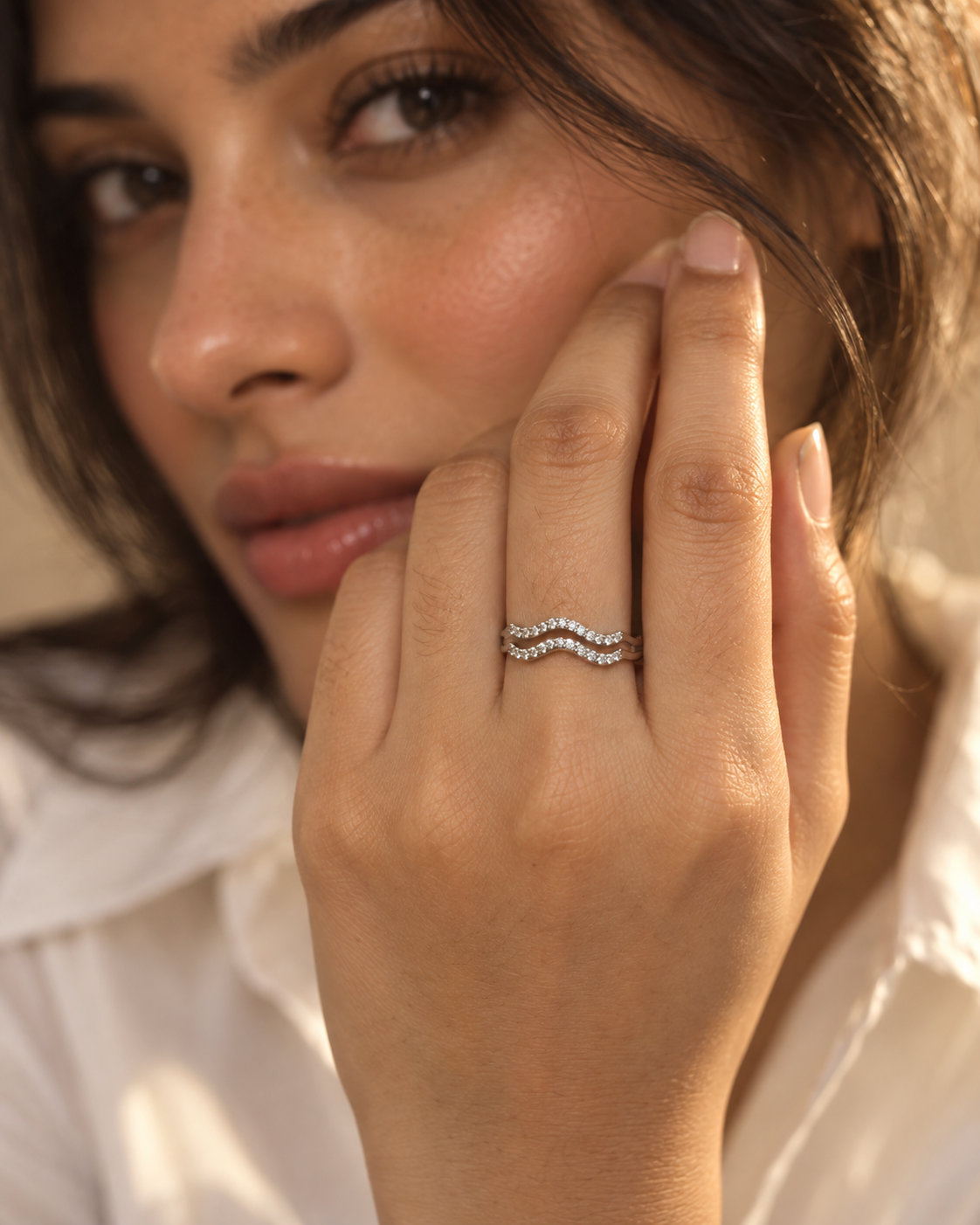 Wave cuff bracelet with double-band design