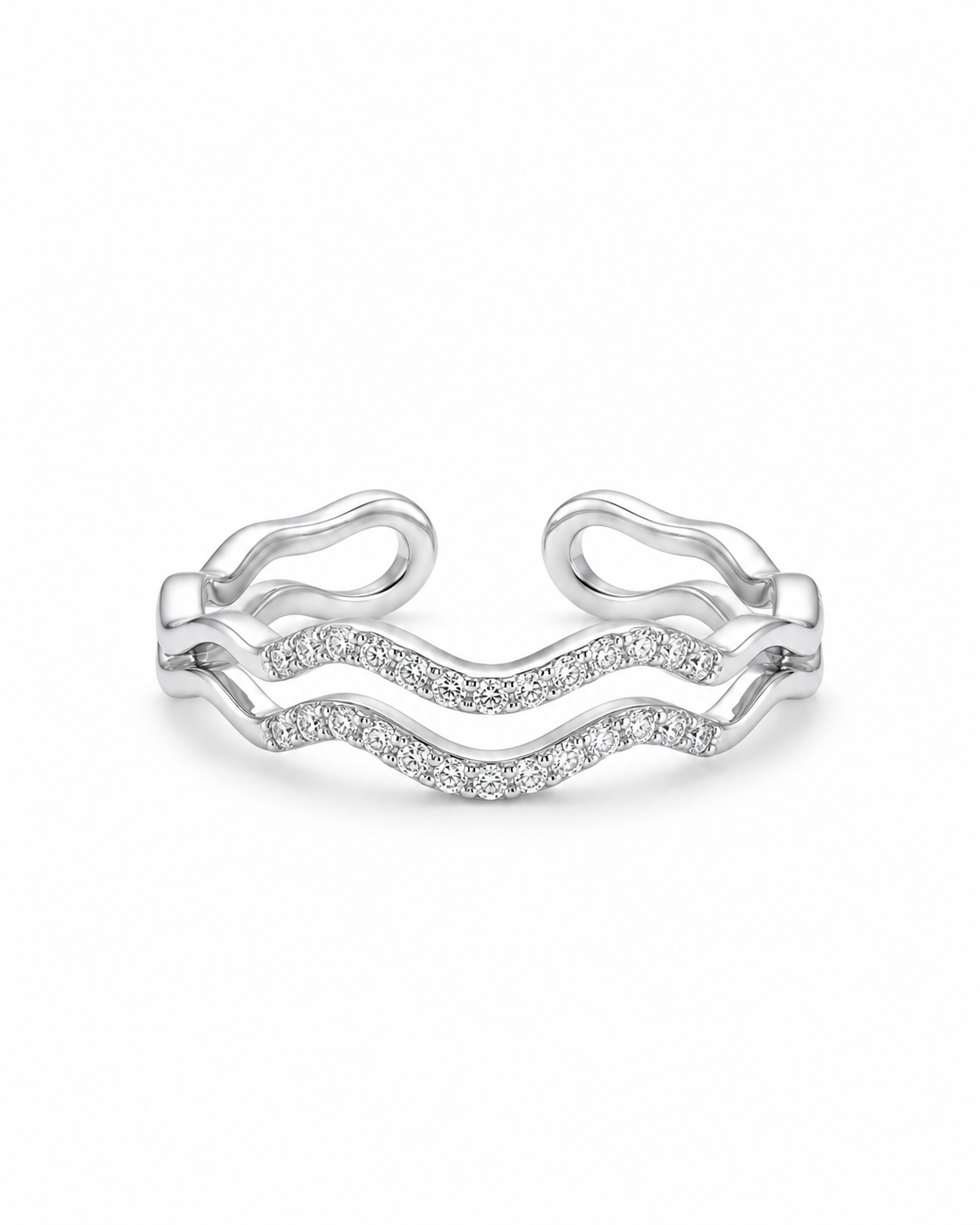 Wave cuff bracelet with double-band design