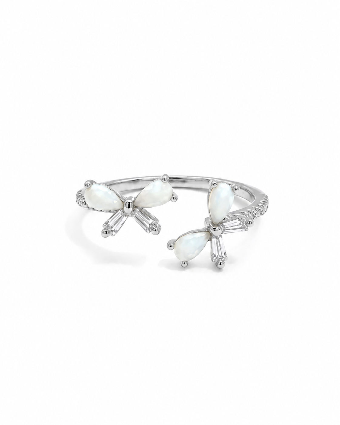 925 Silver Butterfly Pearl Adjustable Ring #color_silver