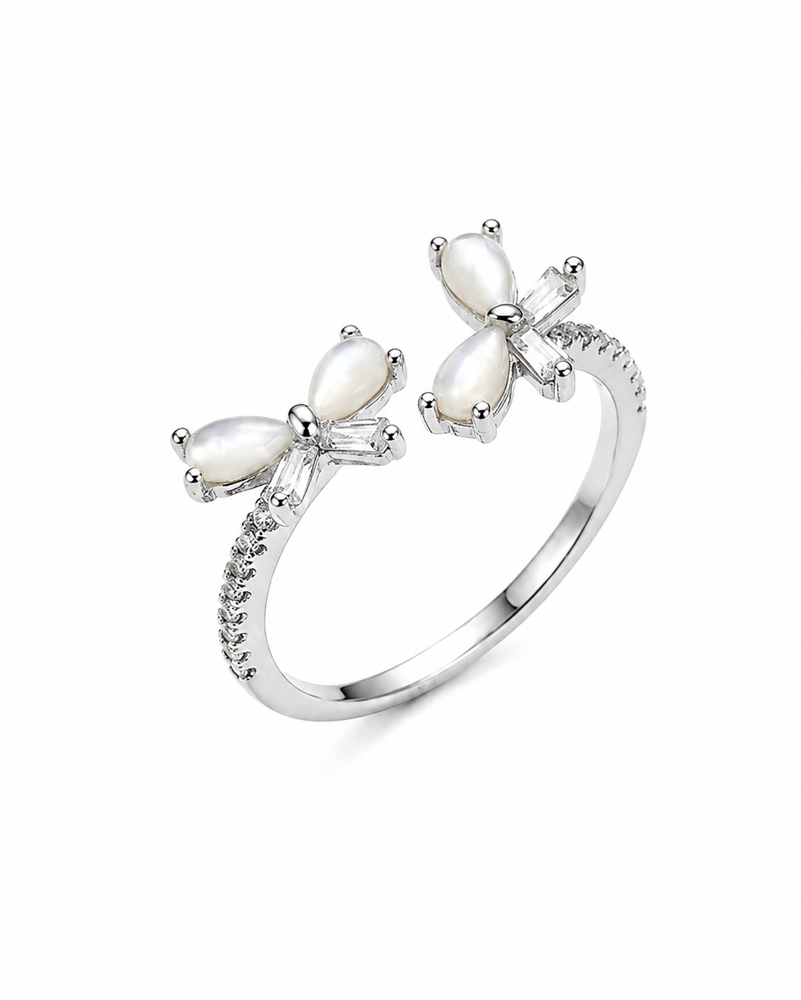 925 Silver Butterfly Pearl Adjustable Ring #color_silver