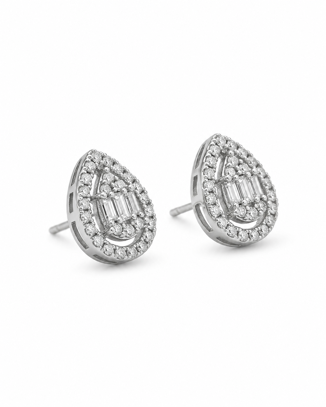 Minimal elegant pear outline stud earrings #color_silver