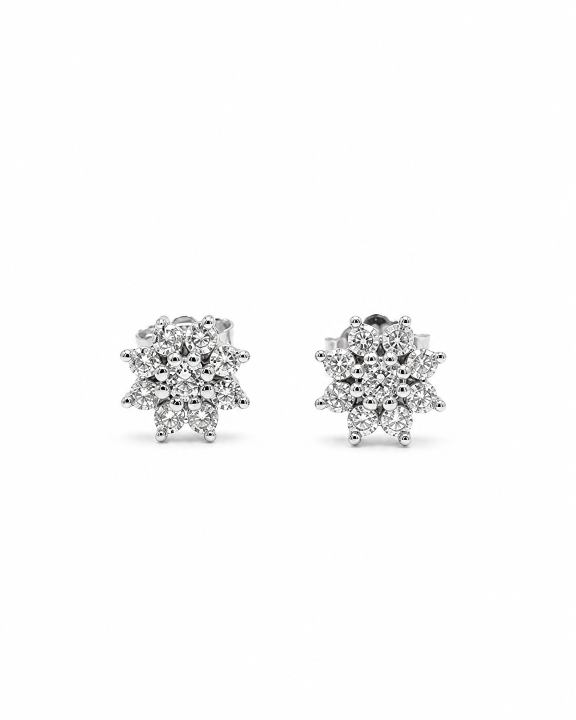 snowflake cluster stud earrings with brilliant white accents #color_silver