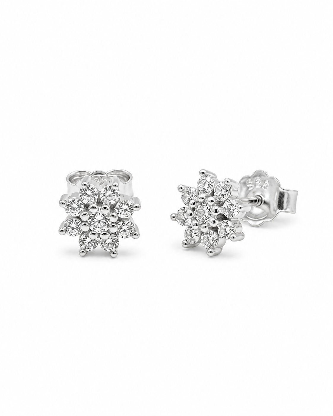 snowflake cluster stud earrings with brilliant white accents #color_silver
