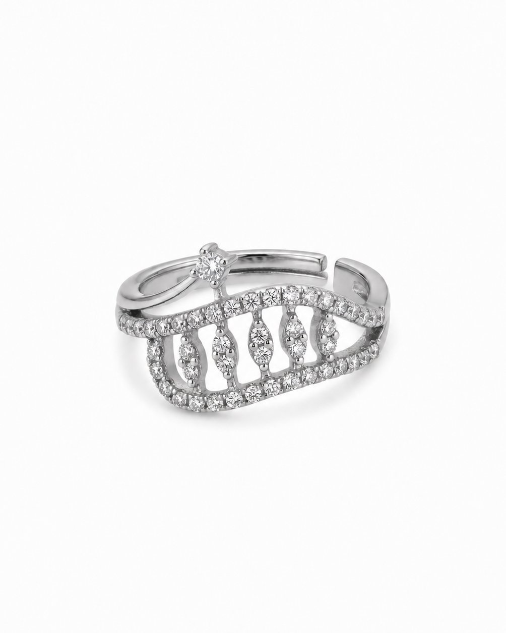 Diamante Arch Ring Crystal Tiara Band Ring for Women #color_silver