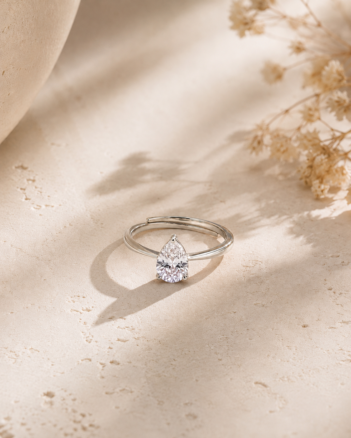 Pear Cut Solitaire Ring | Adjustable 925 Silver Ring
