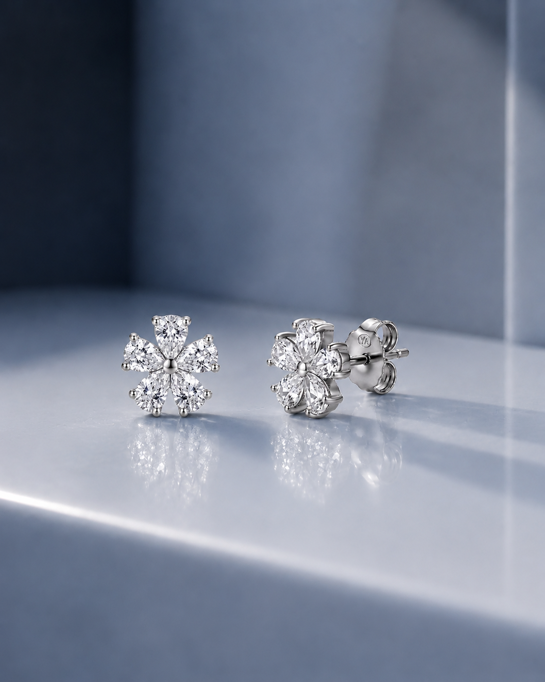 Floral Stud Earrings in 925 Sterling Silver #color_silver