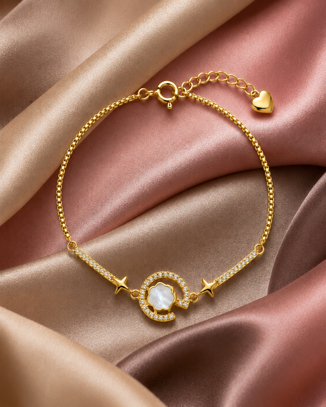 Celeste Mother of Pearl Charm Bracelet #color_gold