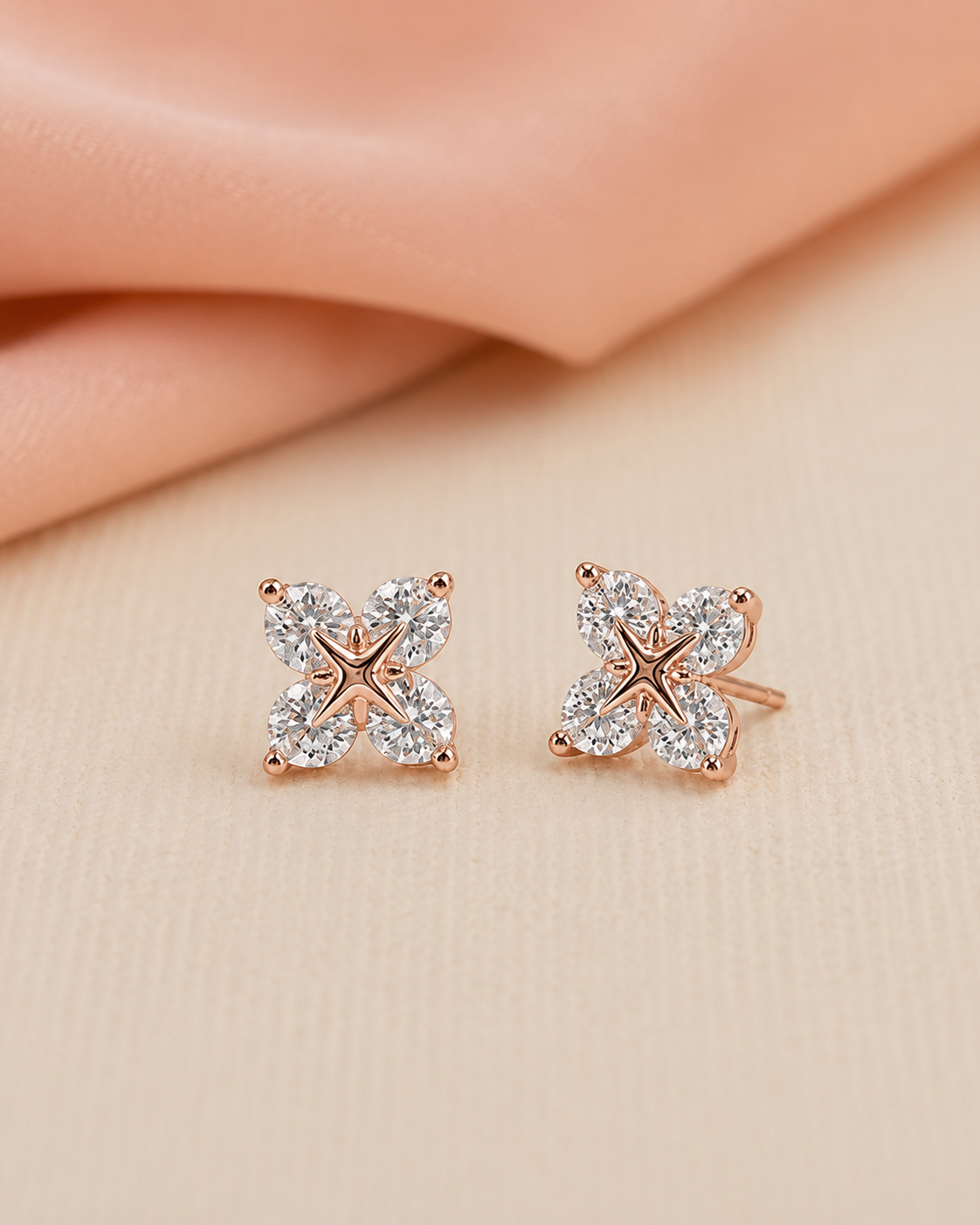 Stella Bloom Crystal Stud Earrings #color_rose gold