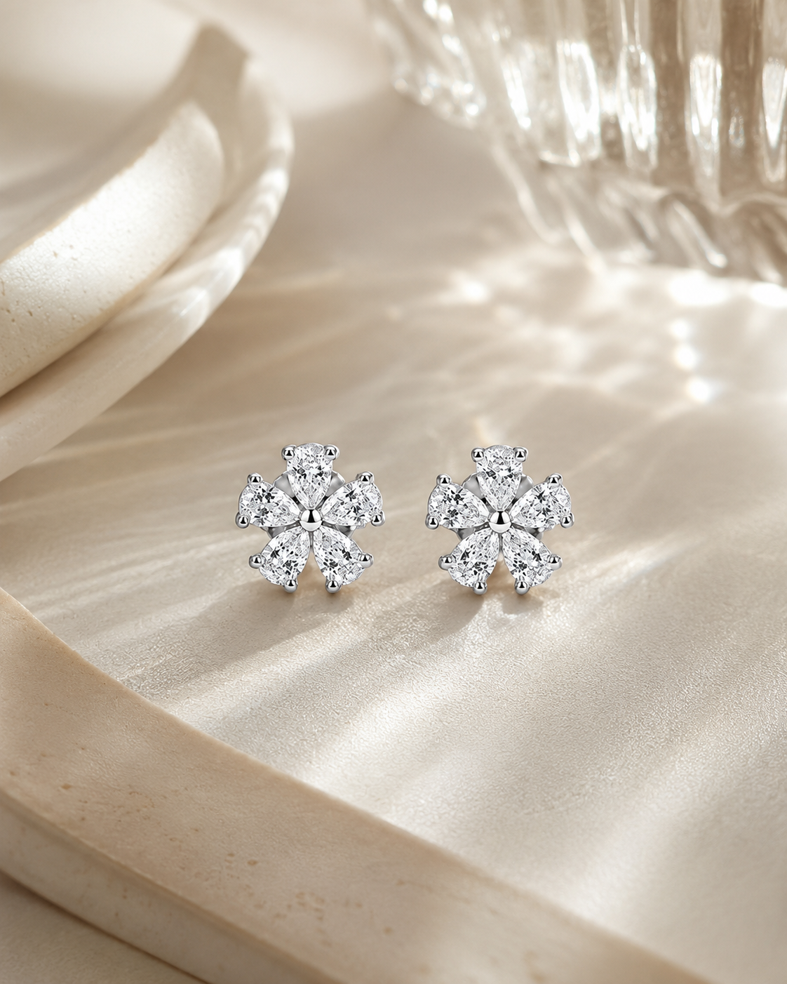 Floral Stud Earrings in 925 Sterling Silver #color_silver