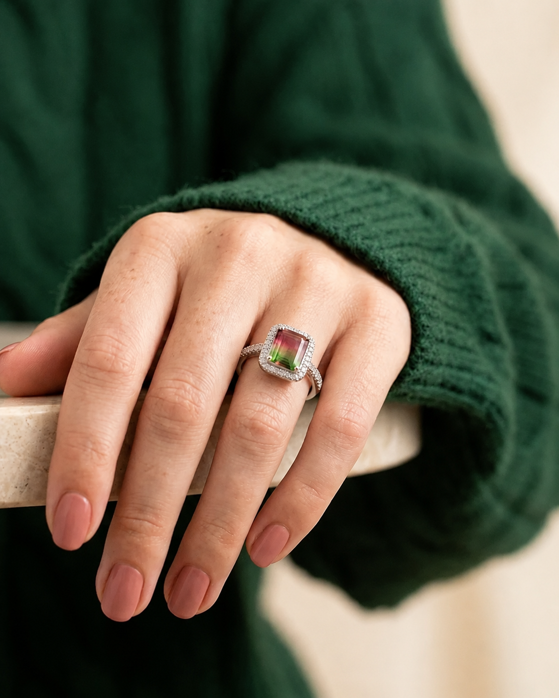 Watermelon Cube 925 Silver Ring #color_silver