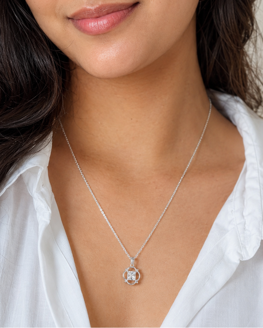 Eleanor Modern Geometric Diamond Style Pendant Necklace