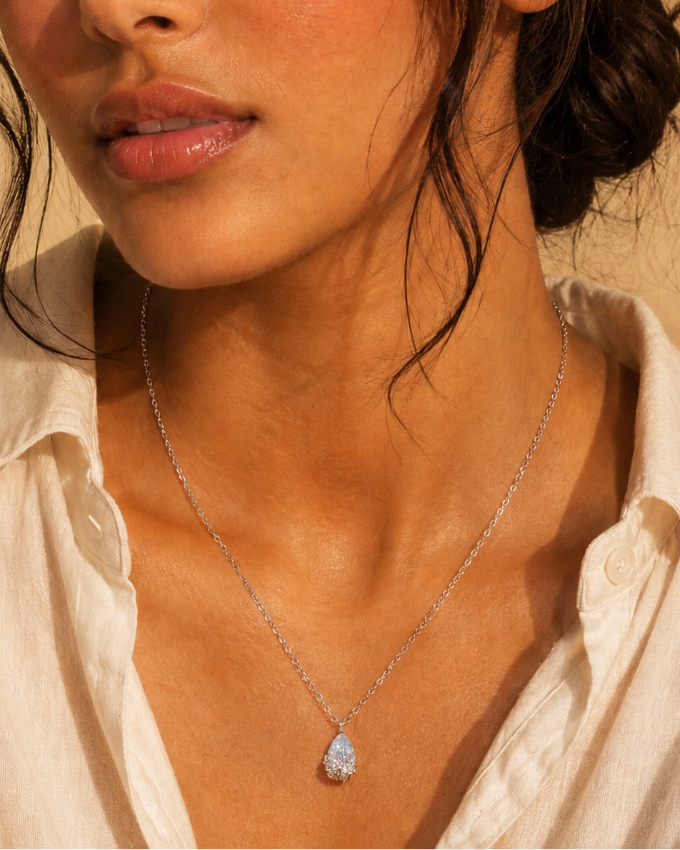 White Crystal Solitaire Pendant Necklace