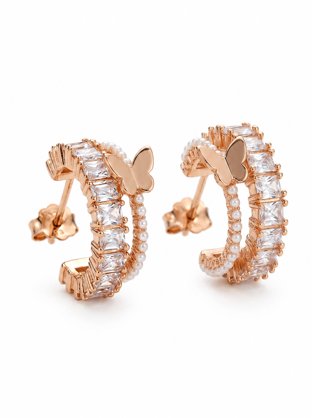 Mariposa Pearl Butterfly Hoop Earrings #color_rose gold