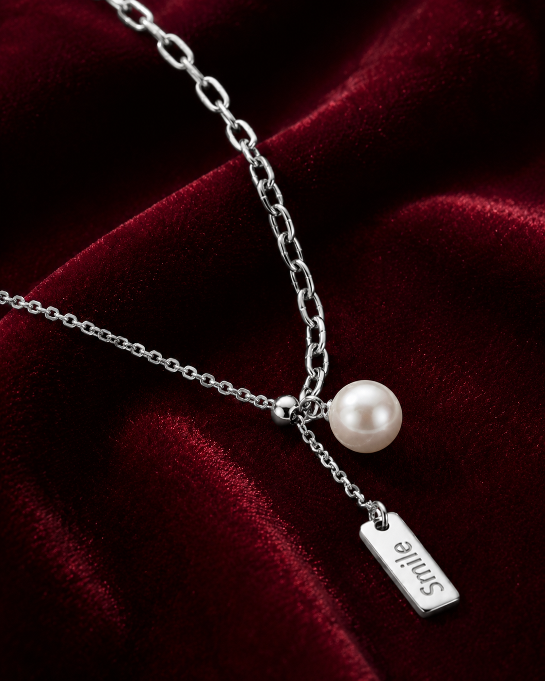 Smile Pearl Pendant Necklace #color_silver