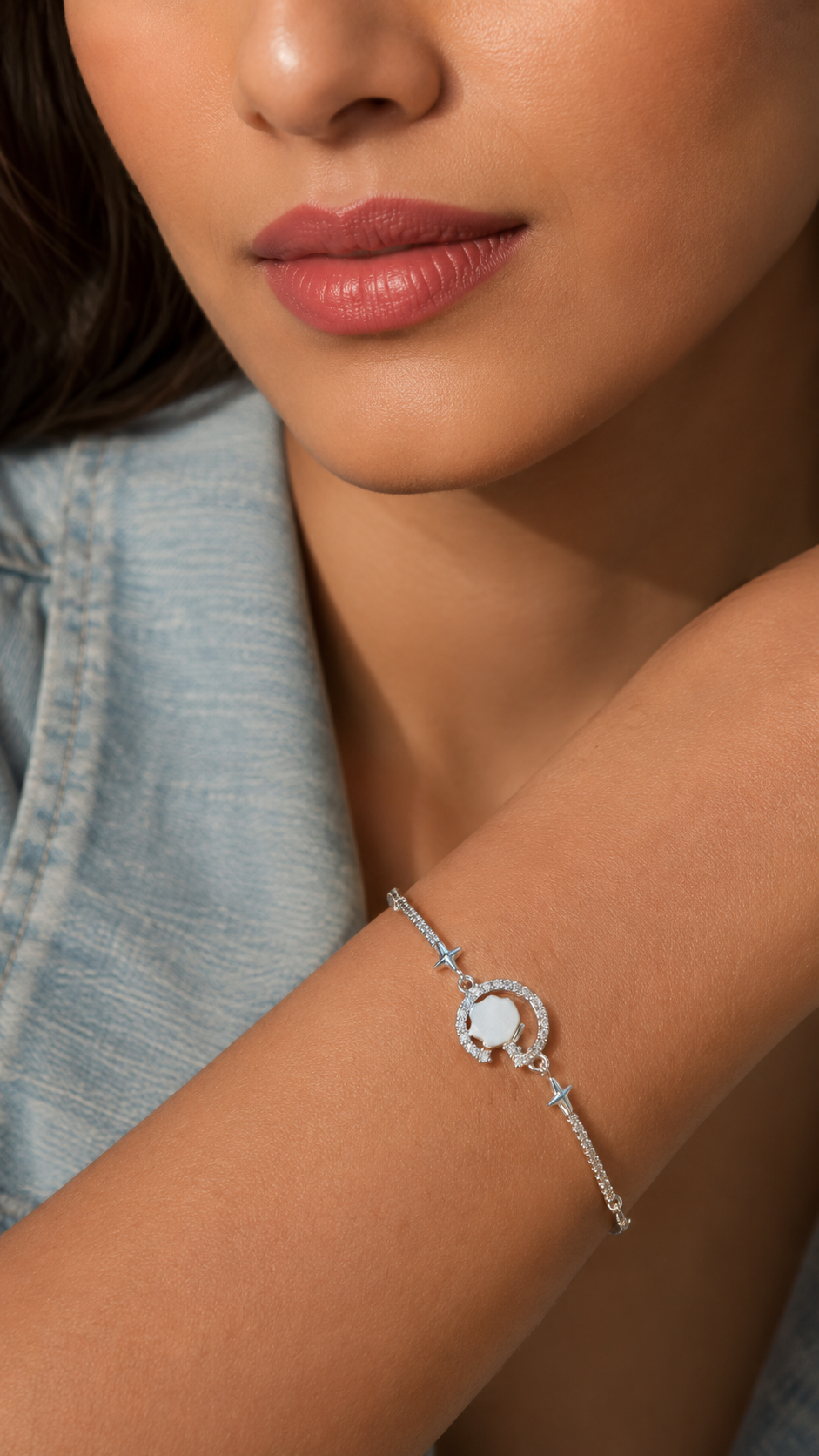 Celeste Mother of Pearl Charm Bracelet #color_silver