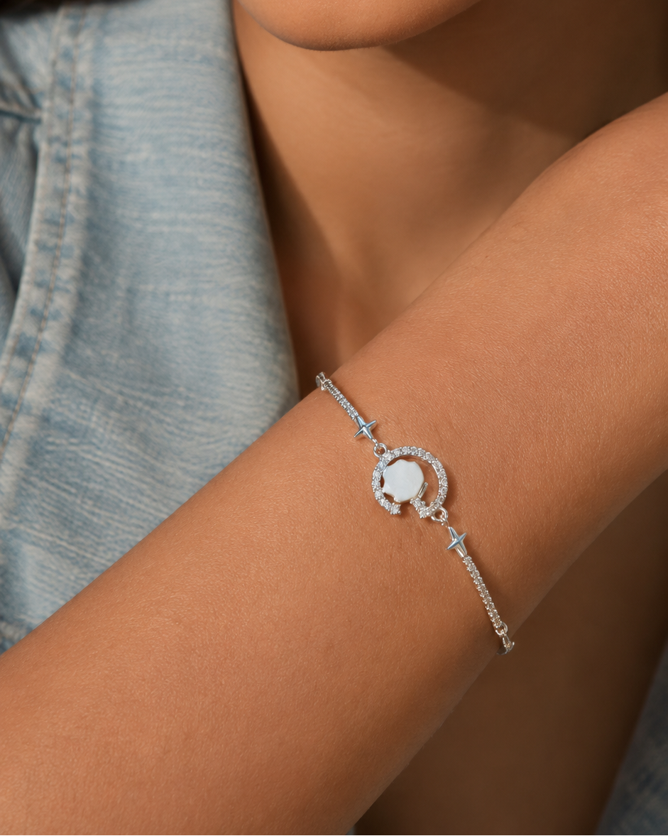 Celeste Mother of Pearl Charm Bracelet #color_silver