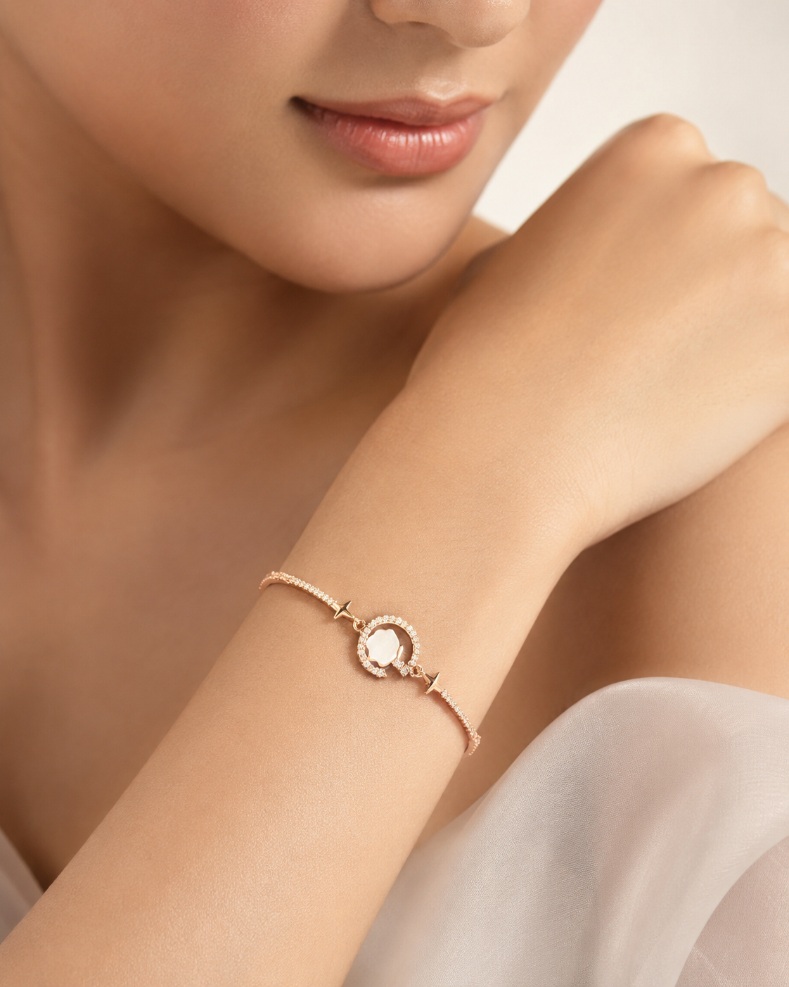 Celeste Mother of Pearl Charm Bracelet #color_rose gold