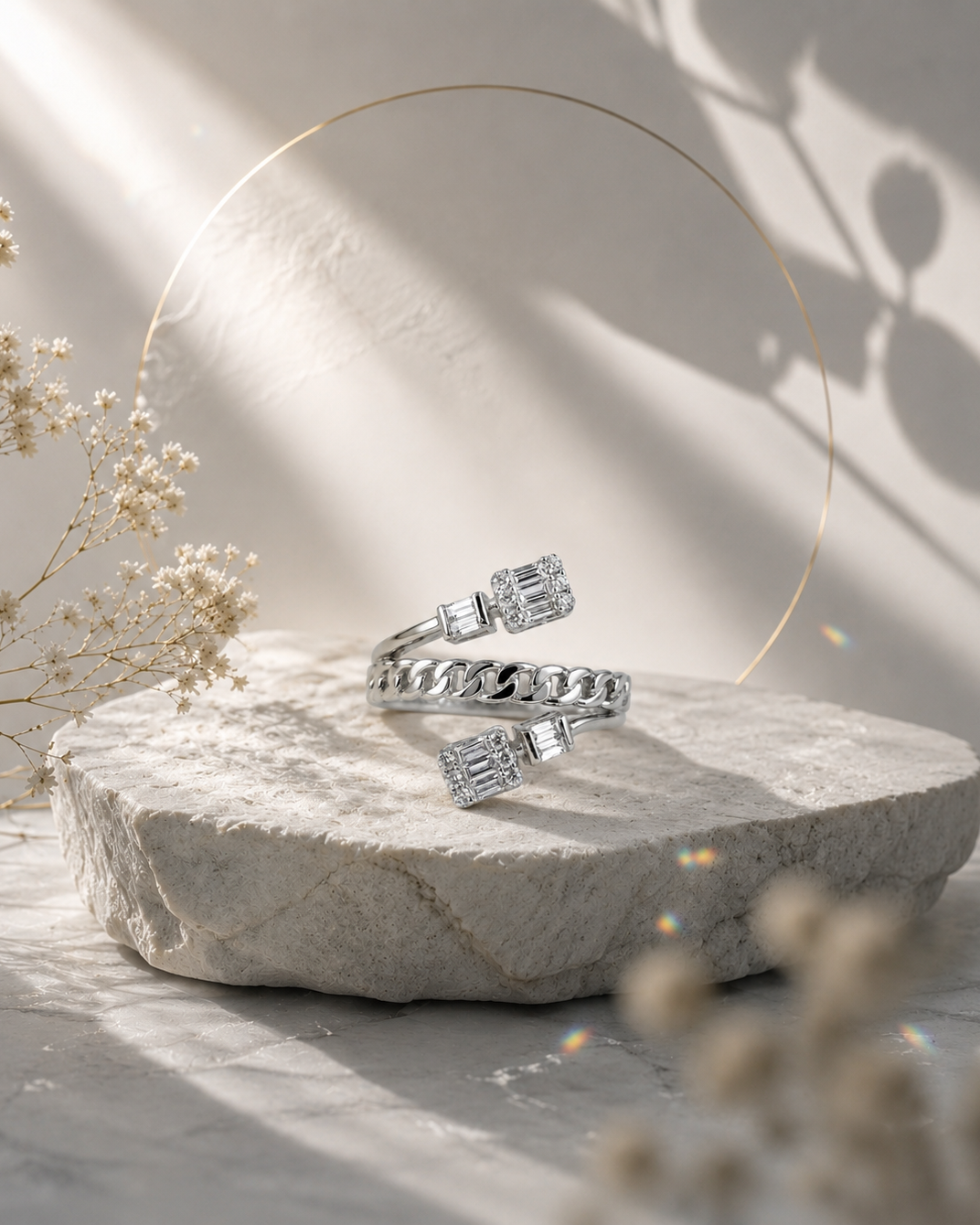 Curb Stack Ring – Chain Band & Baguette Duo Stack Ring