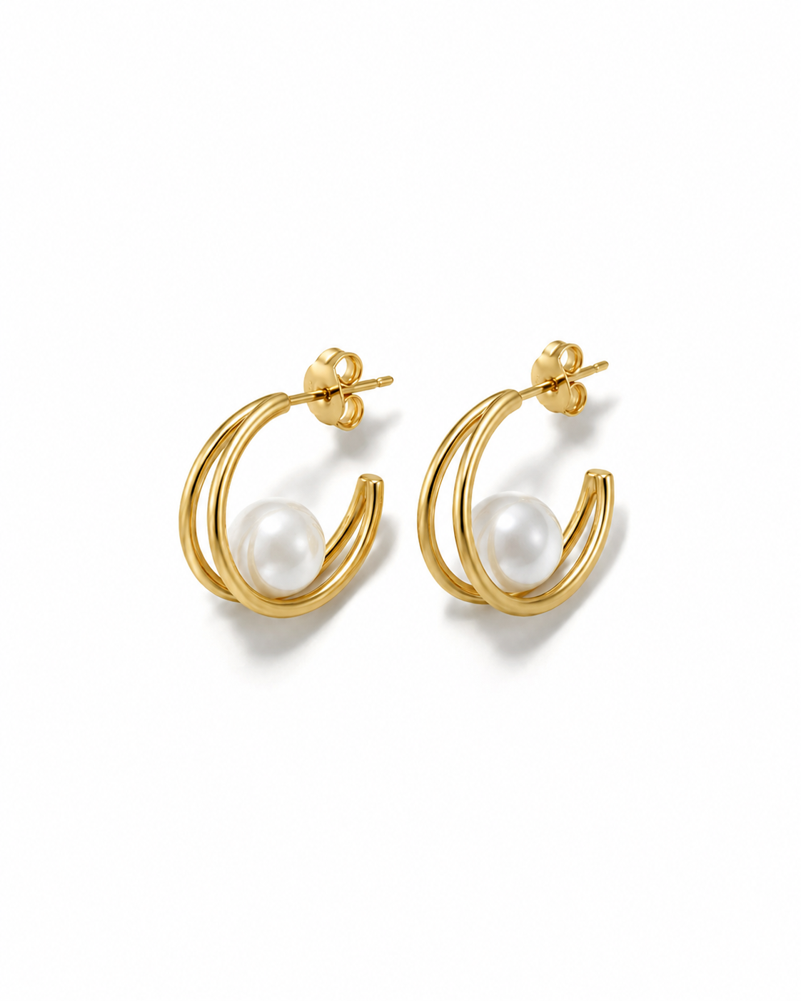 Moon & Pearl Earrings – Minimal Hoop Pearl Drop Earrings