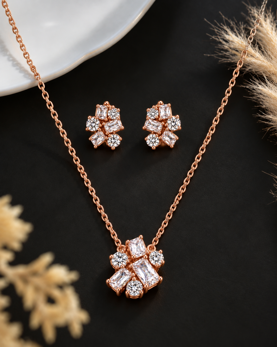 Lumière Mixed-Cut Cluster Jewelry Set | 925 Sterling Silver Necklace & Earrings