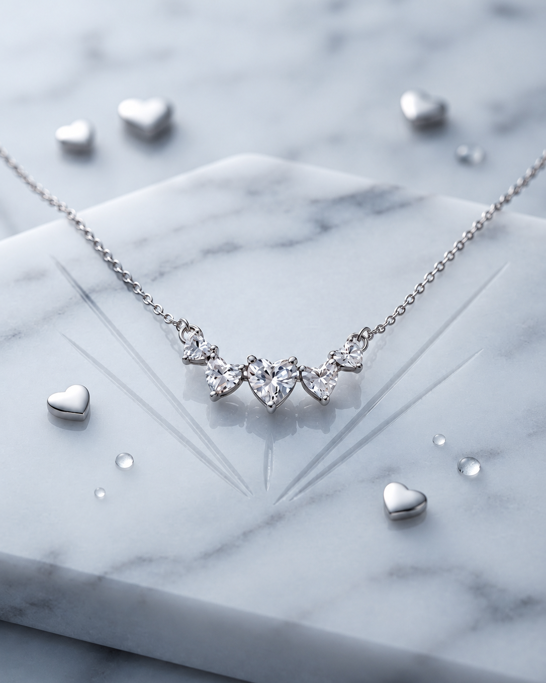 Heart Cluster Necklace in 925 Silver | Cilvira