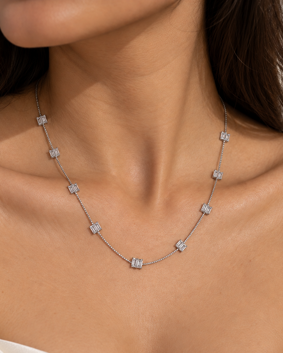 Baguette Stone Necklace in 925 Silver | Cilvira