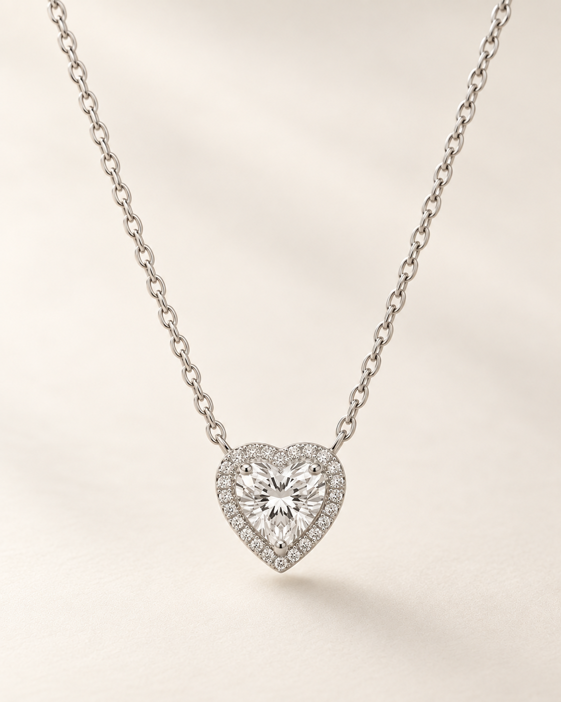Heart Halo Necklace | Heart Cut 925 Silver Pavé Halo Pendant