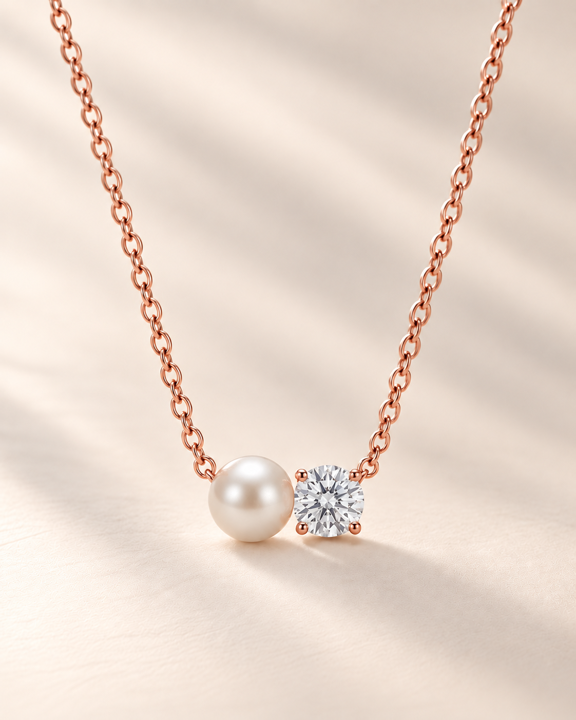 Double Pearl Chain Necklace for Women #color_rose gold
