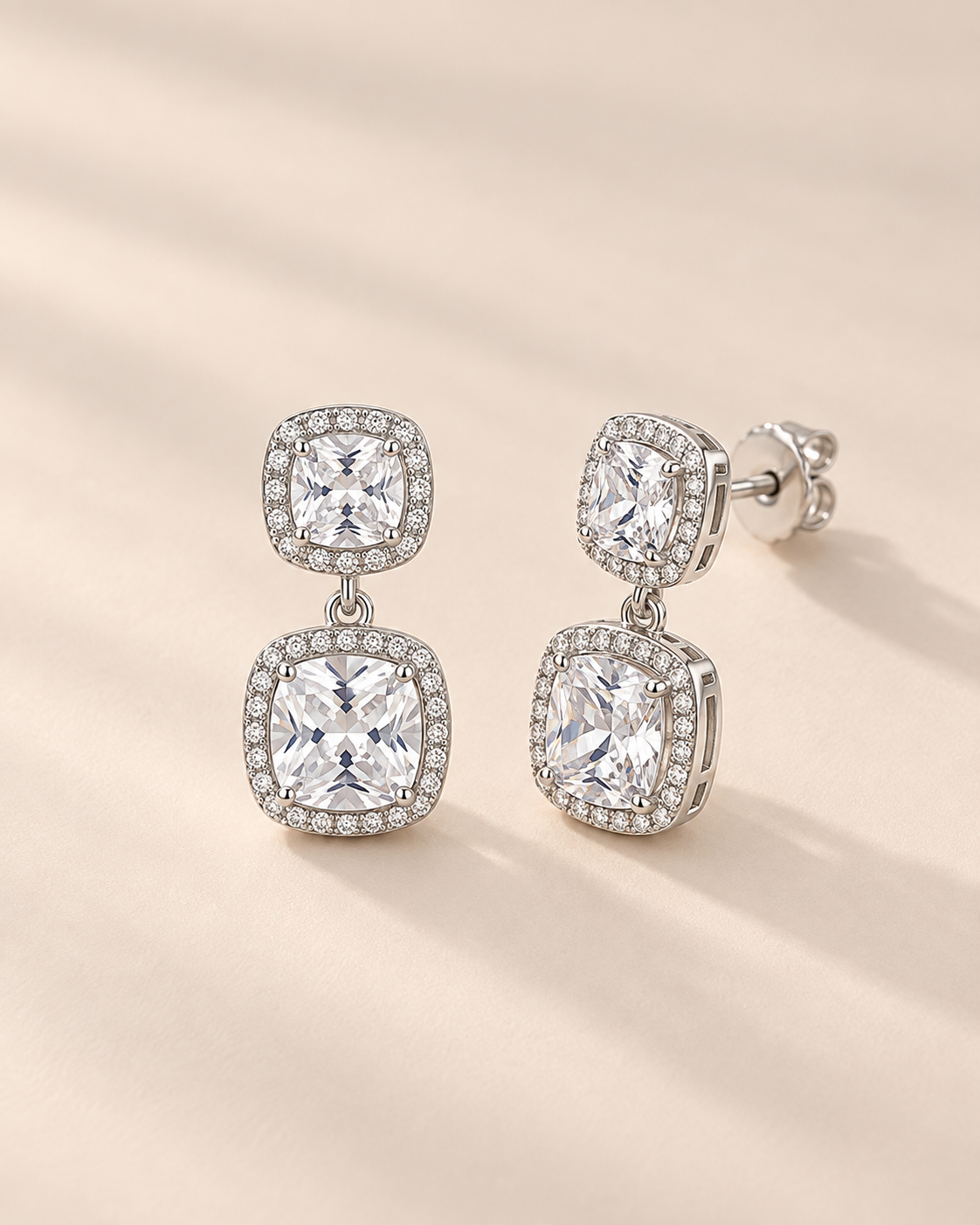 Double drop earrings with cushion #color_silver