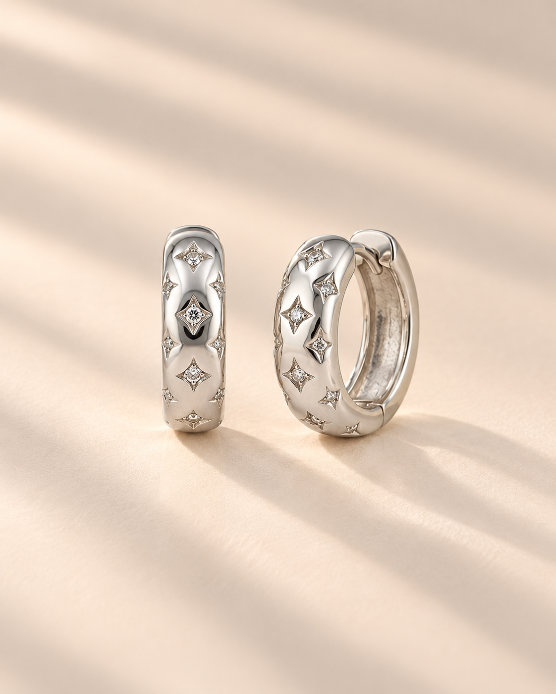 Star Mini Hoop Earrings for Women #color_silver