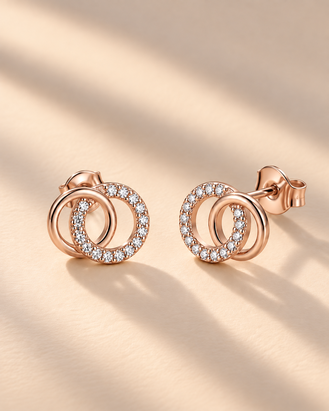 925 Silver Interlocking Circle Stud Earrings #color_rose gold