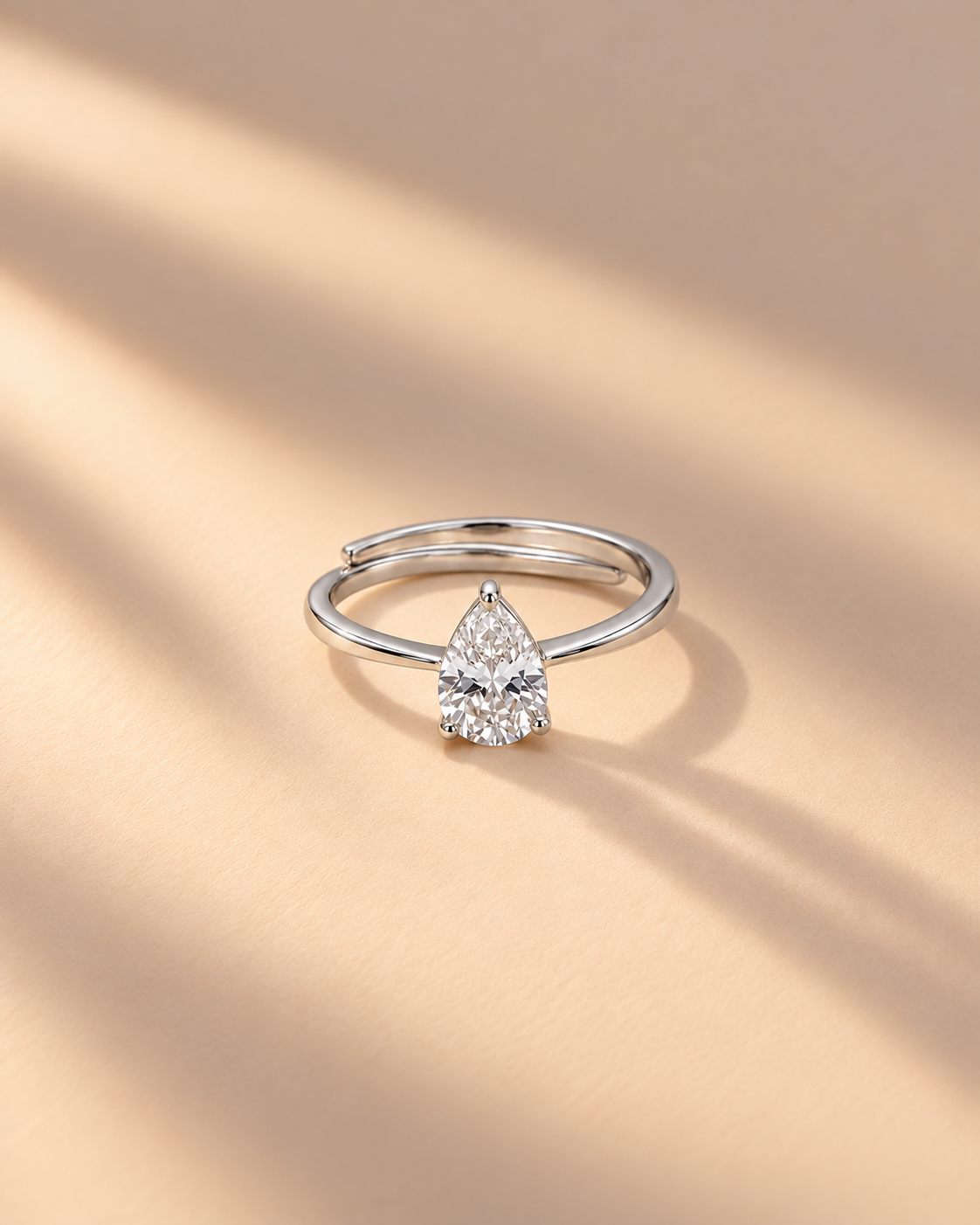 925 Silver Pear Cut Solitaire Ring #color_silver
