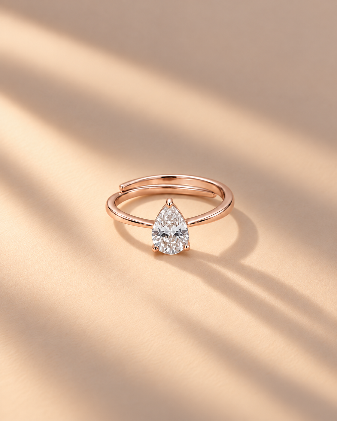 925 Silver Pear Cut Solitaire Ring #color_rose gold