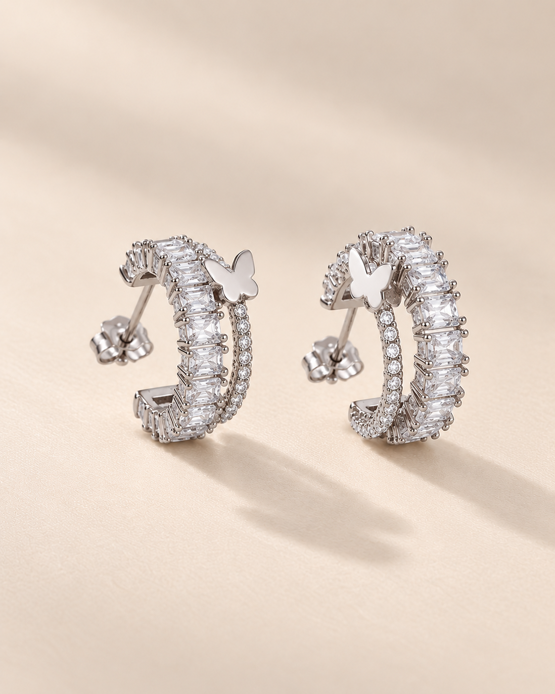 Mariposa Pearl Butterfly Hoop Earrings #color_silver